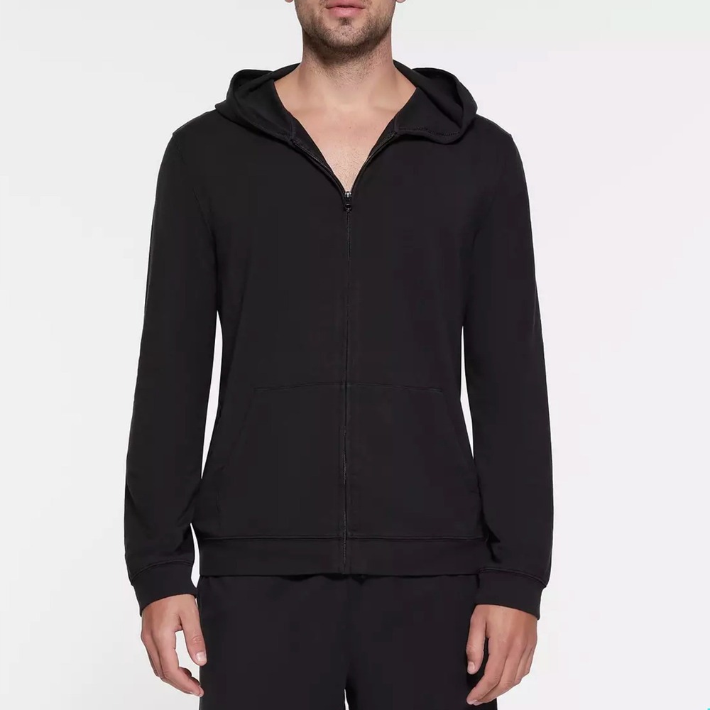 SKIMS Mens Large Jersey Lounge Zip Up Hoodie Obsidian Black Long Sleeve NEW